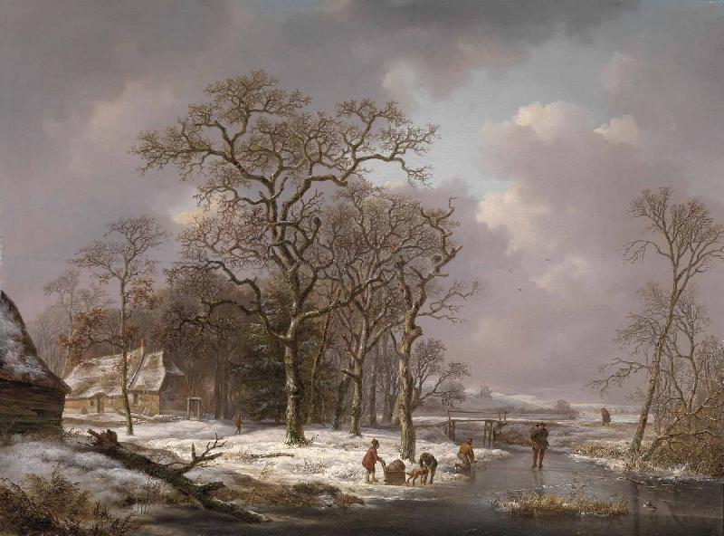 Andreas Schelfhout Figures in a Winter Landscape oil painting image